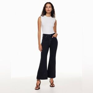 NWT Denim Forum The Marlene '60s High Rise Flare 32L in black eyeliner, size 29